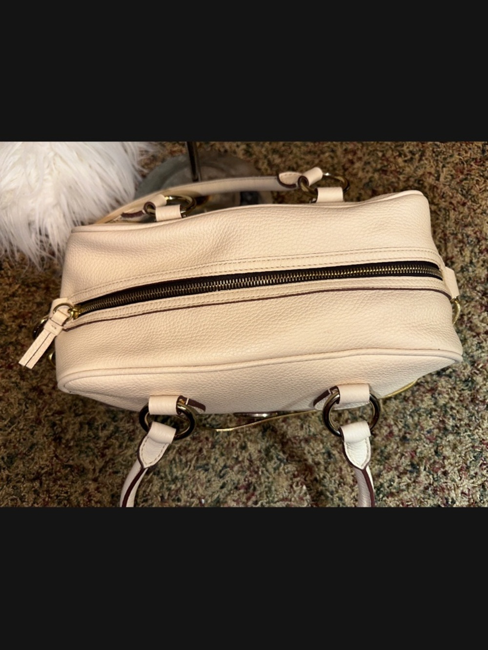 Dooney & Bourke Cream Pebbled Leather Satchel with Gold Hardware - Picture 12 of 13